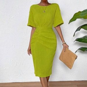 Women’s Lime Green Pleated Midi Dress